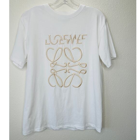 Loewe White Short Sleeve Cream Embroidered Logo Graphic Tee S - Picture 4 of 13